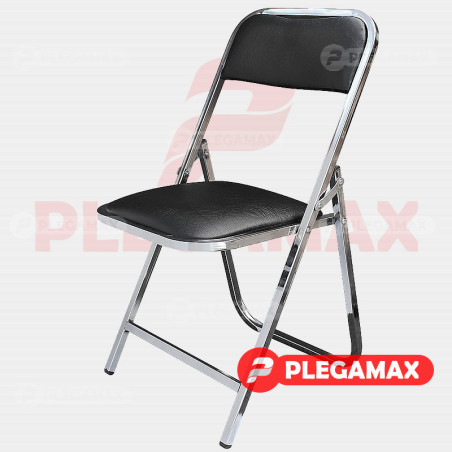 Silla plegable acojinada cromada vinil negro
