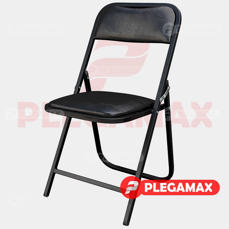 Silla plegable acojinada en esmalte vinil negro