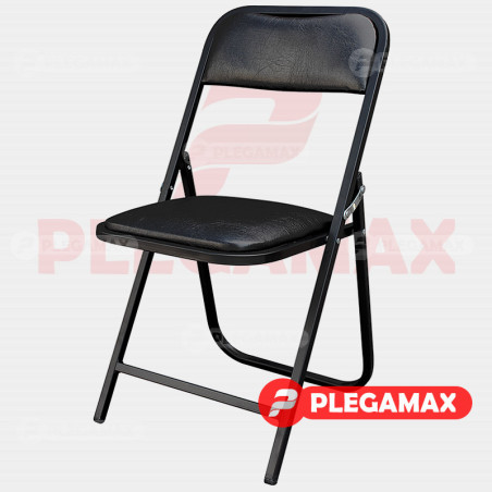 Silla plegable acojinada en esmalte vinil negro