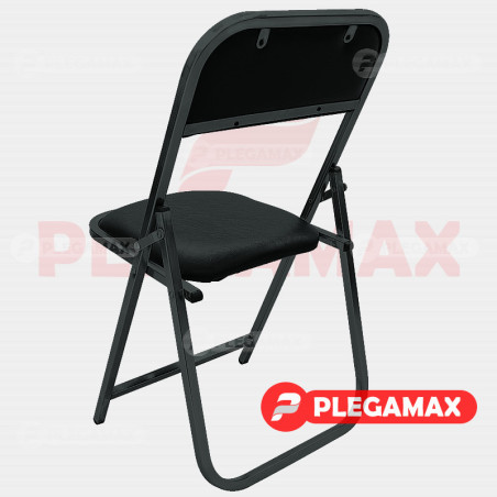 Silla plegable acojinada refuerzo en respaldo en esmalte vinil negro Silla plegable acojinada refuerzo en respaldo en esmalte vinil negro