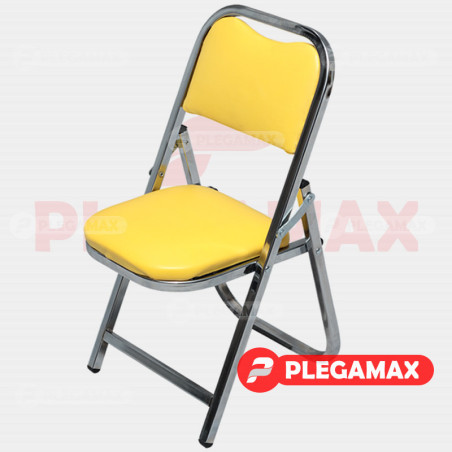 Silla infantil plegable acojinada en cromo vinil amarillo Silla infantil plegable acojinada en cromo vinil amarillo