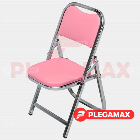 Silla infantil plegable acojinada en cromo vinil rosa claro