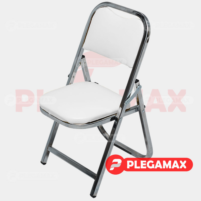 Silla infantil plegable acojinada en cromo vinil blanco