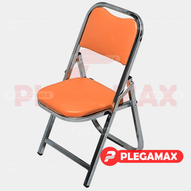 Silla infantil plegable acojinada en cromo vinil naranja