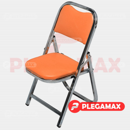 Silla infantil plegable acojinada en cromo vinil naranja