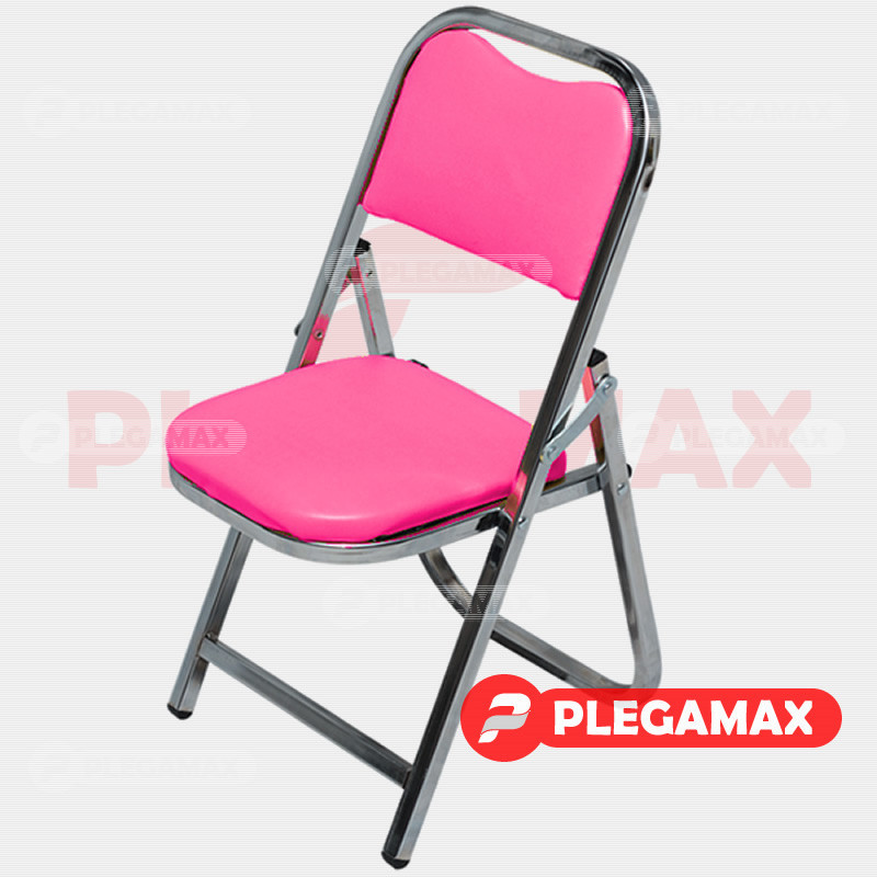 Silla infantil plegable acojinada en cromo vinil fiusha